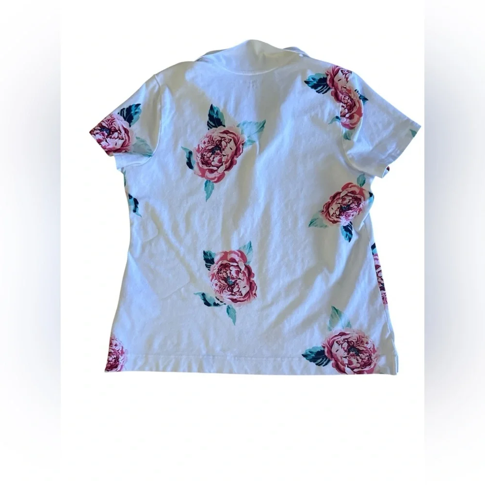 Croft & Barrow White Pink Rose Print Button Neck Polo Shirt size XL - Picture 3 of 16